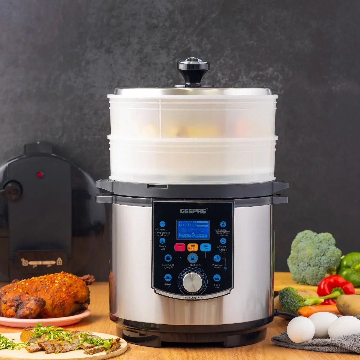Geepas Multi Functional Pressure Cooker with Steamer & Egg Boiler GMC35037 - Galaxiee.com